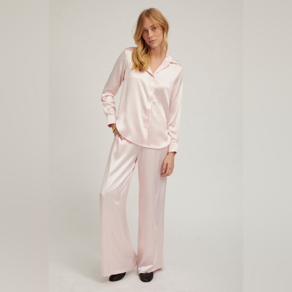 Satin Wide-Leg Lounge Pants in Light Pink